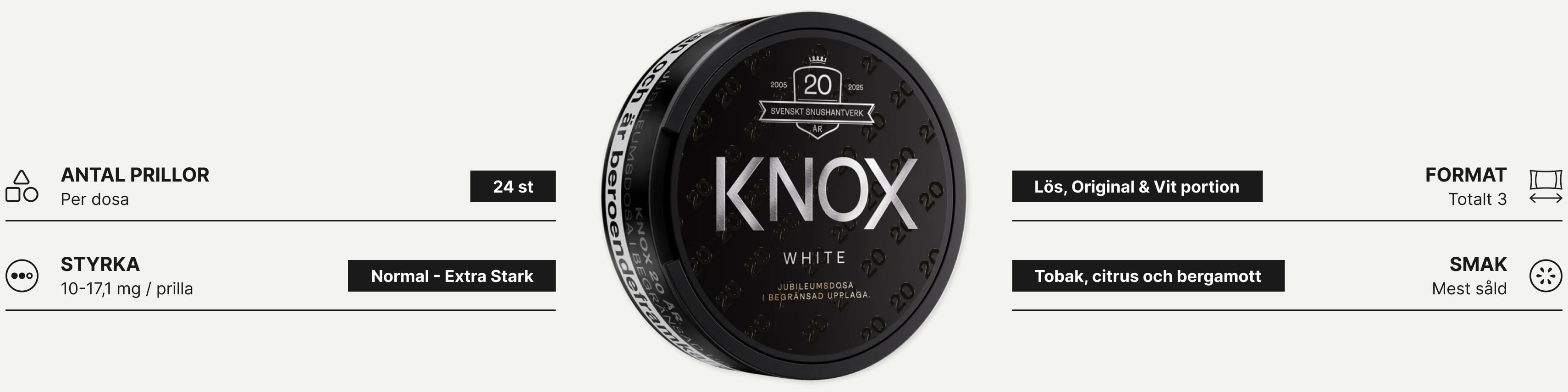 Dosa som visar Knox snus med information om varumärket