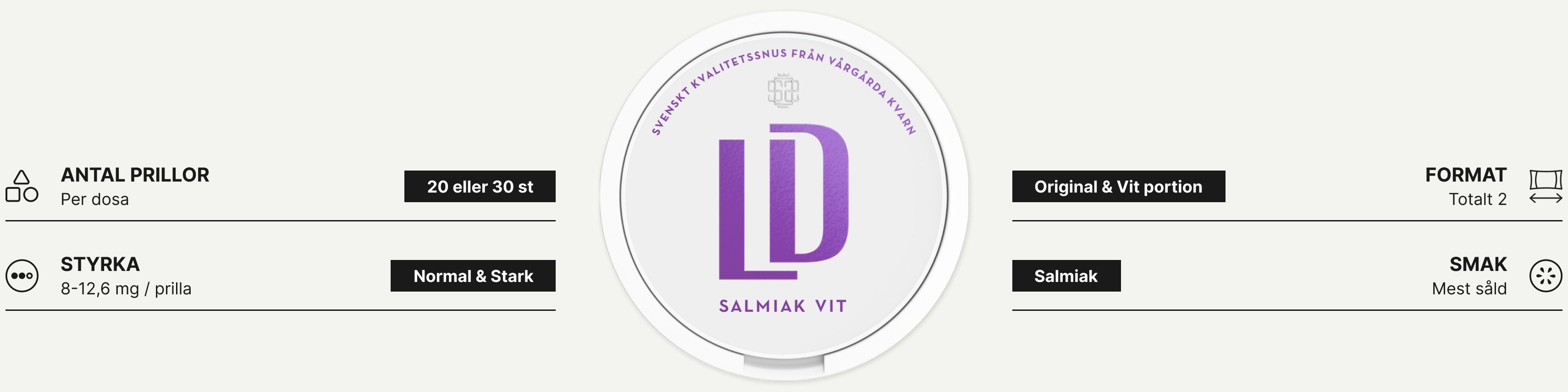 Dosa som föreställer en LD snus dosa med information på sidan