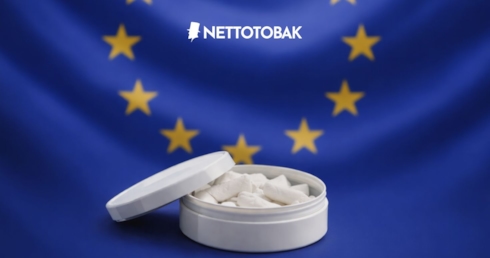 Eu:s flagga och en vitt snus dosa som är öppen - Frankrikes vitt snus förbud kritiseras