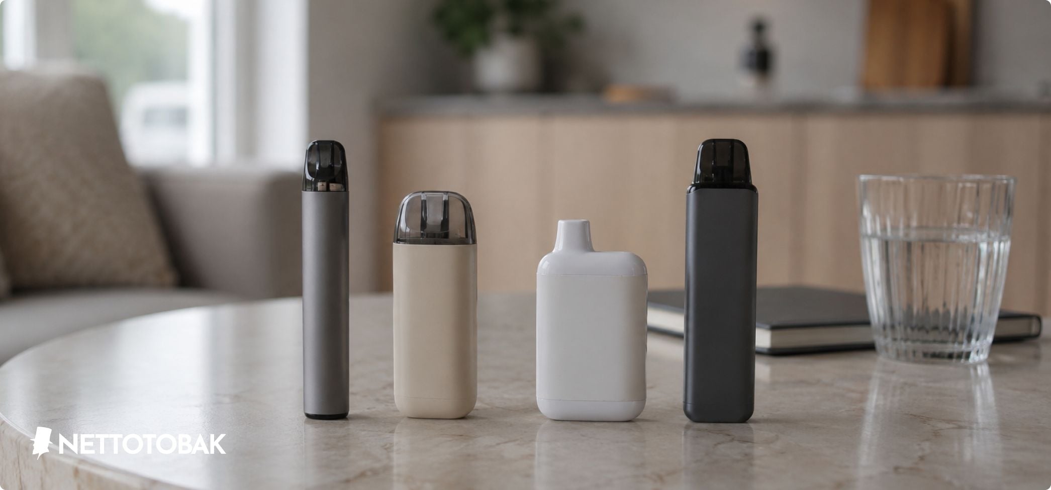 Vape puffar guide, olika vapes på ett bord