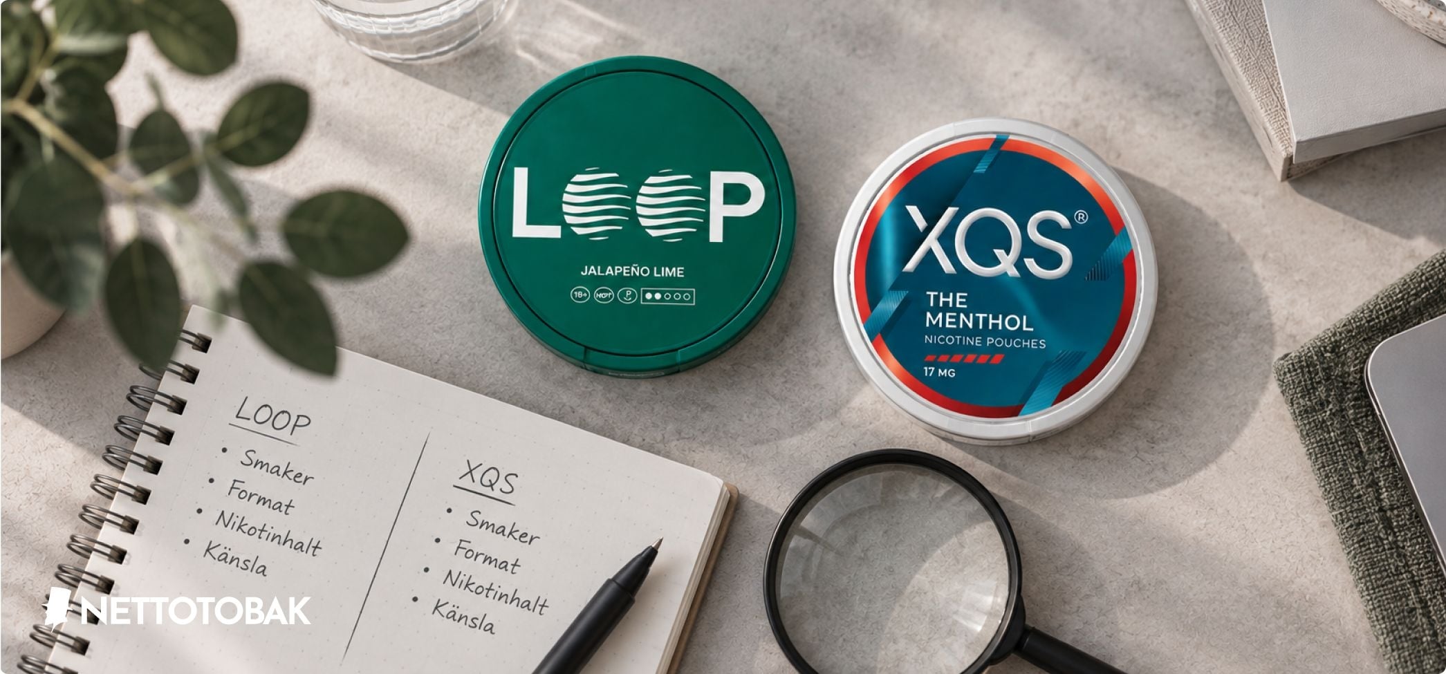 Loop och XQS dosa bredvid varandra som jämförs