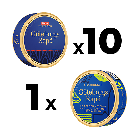 10 Göteborgs Rapé White Portion Strong  + 1 Göteborgs Rapé Masthugget Mixpack