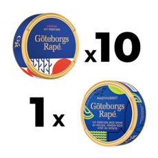 10 Göteborgs Rapé Lingon White Portionssnus + 1 Göteborgs Rapé Masthugget Mixpack