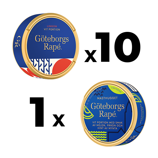 10 Göteborgs Rapé Lingon White Portionssnus + 1 Göteborgs Rapé Masthugget Mixpack