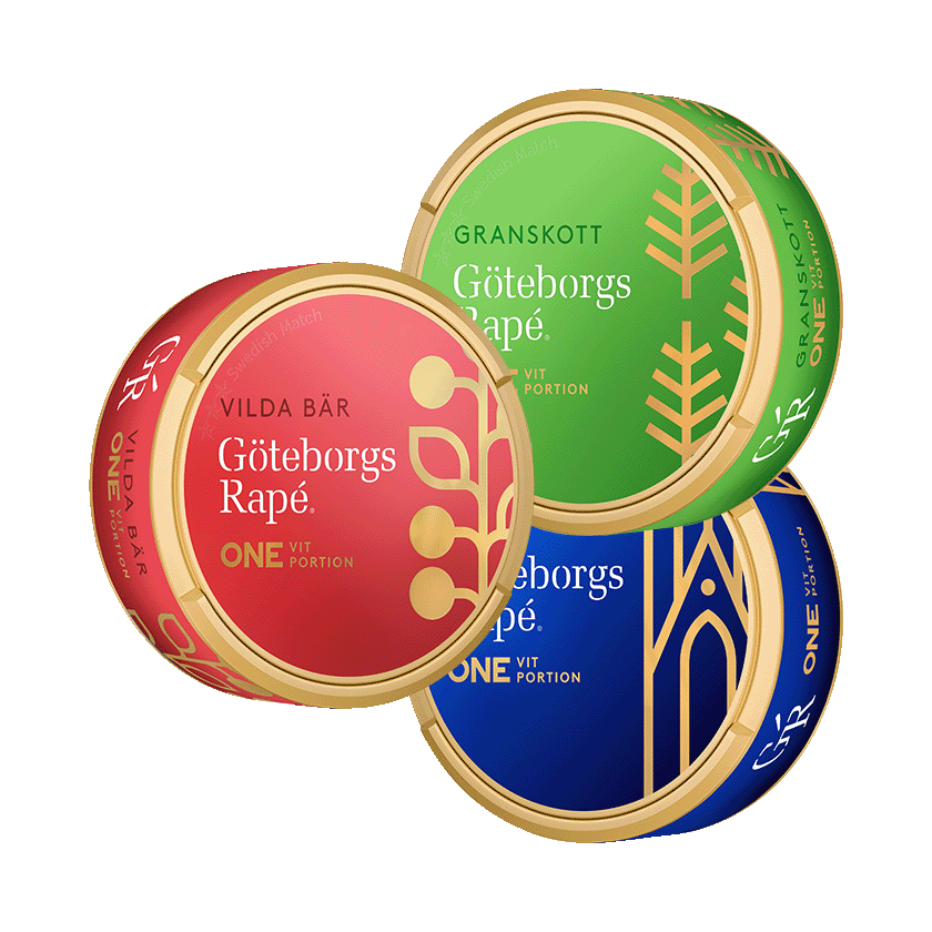 Göteborgs Rapé ONE Vit Portion + Granskott + Vilda Bär - portionssnus
