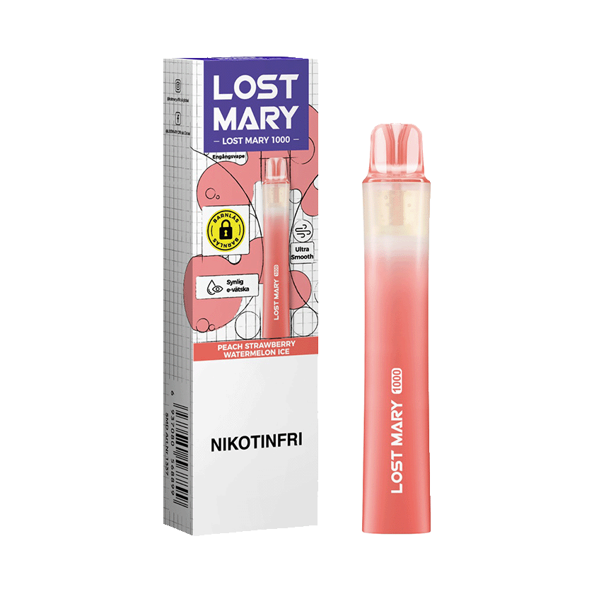 Lost Mary 1000 Peach Strawberry Watermelon Ice (56,89 kr/st)