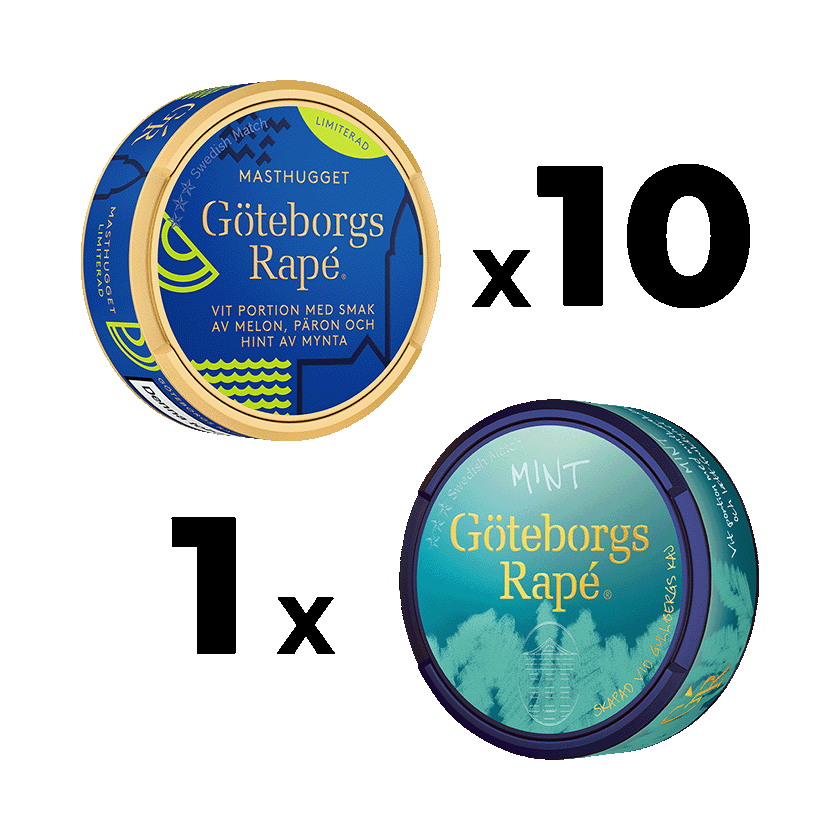 Göteborgs Rapé 10 Göteborgs Rapé Masthugget + 1 Göteborgs Rapé Mint - snus