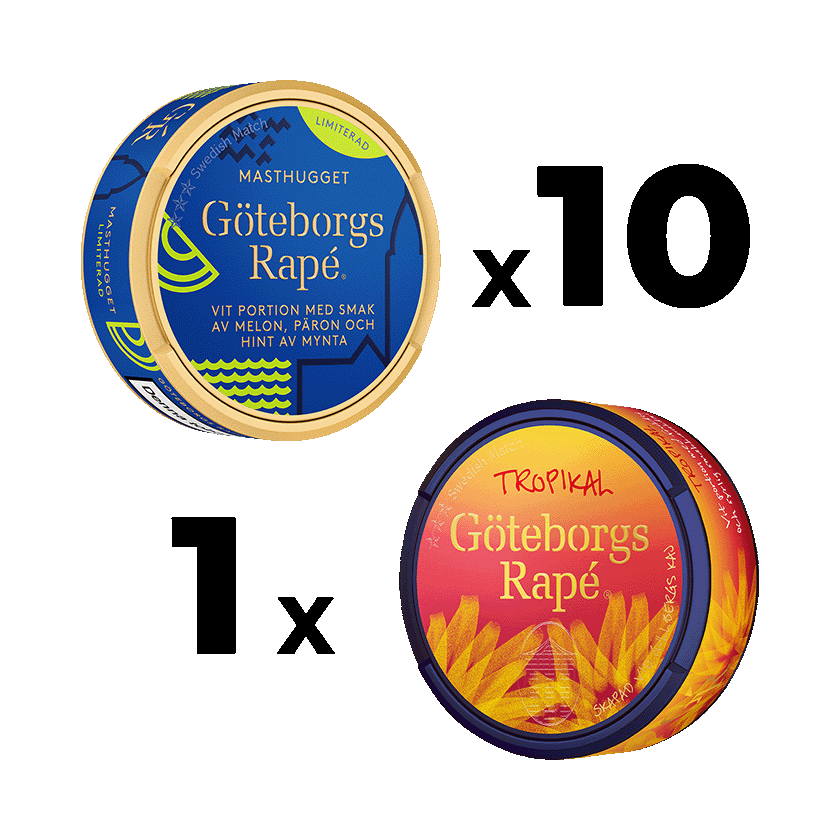 Göteborgs Rapé 10 Göteborgs Rapé Masthugget + 1 Göteborgs Rapé Tropical - traditionellt snus