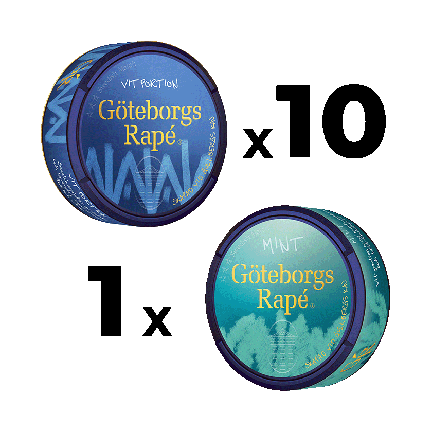 Göteborgs Rapé 10 Göteborgs Rapé Vit Portion + 1 Göteborgs Rapé Mint - snus